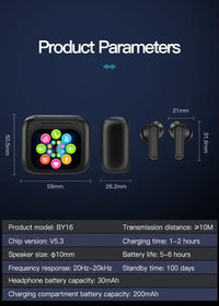 HKM-519635 Wireless Earbuds with LED Display, Active Noise Cancellation, In-Ear Design, Waterproof and Gaming Features