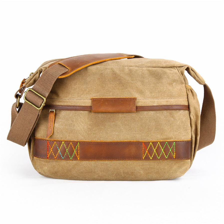 HKM-519699 Waterproof Canvas SLR Camera Messenger Bag with Soft Handle and Zipper Closure