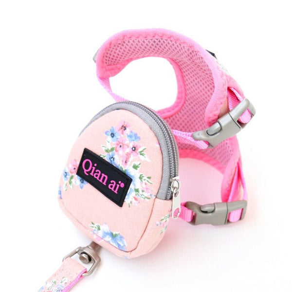 HKM-5198909 Adjustable Pet Harness and Leash Set for Small and Medium Dogs and Cats in Pink, Gray, and Sky Blue