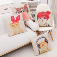 HKM-520019 Adorable Linen/Cotton Cat Pillow Covers - 45cm x 45cm, insert not included