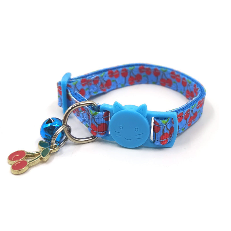 HKM-5201597 Pet Print Bell Cat Collar in Vibrant Colors - Adjustable Nylon Strap for All Seasons