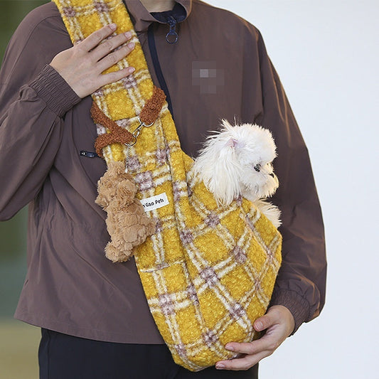 HKM-5201853 Soft Yellow Plaid Portable Crossbody Backpack for Small Pets