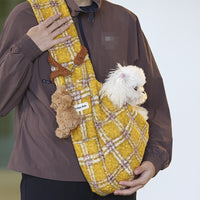 HKM-5201853 Soft Yellow Plaid Portable Crossbody Backpack for Small Pets