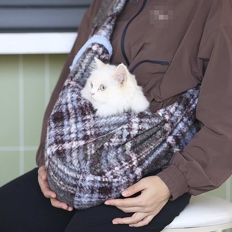 HKM-5201853 Soft Yellow Plaid Portable Crossbody Backpack for Small Pets