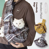 HKM-5201853 Soft Yellow Plaid Portable Crossbody Backpack for Small Pets