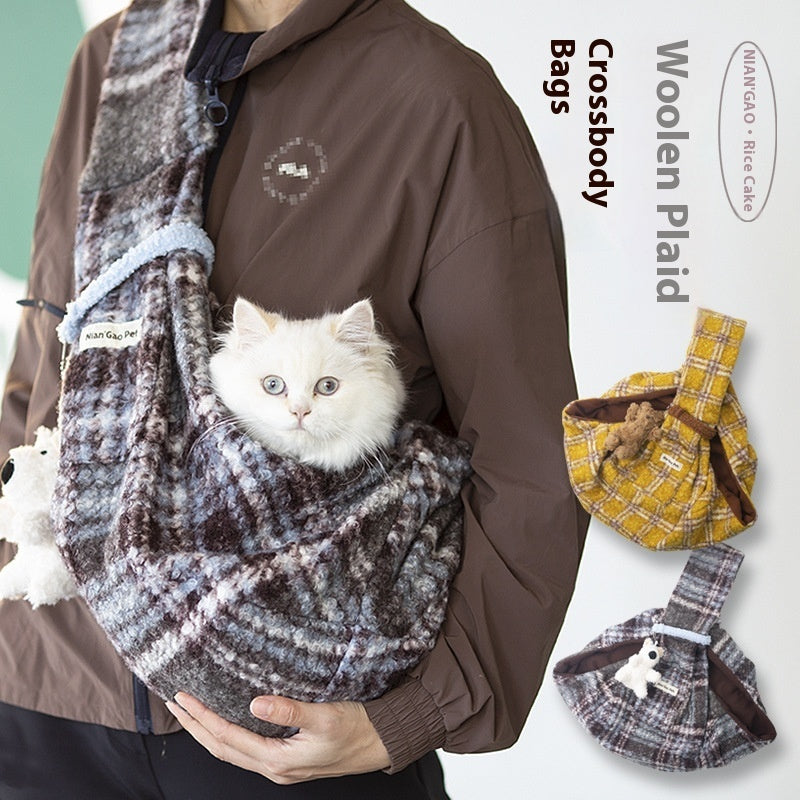 HKM-5201853 Soft Yellow Plaid Portable Crossbody Backpack for Small Pets