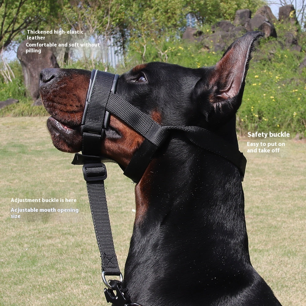 HKM-5202237 Leather Adjustable Dog Mouth Cover for Medium and Large Breeds - Anti-Bite and Anti-Bark, Available in Black, Dark Khaki, and Dark Brown