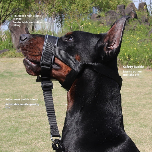 HKM-5202237 Leather Adjustable Dog Mouth Cover for Medium and Large Breeds - Anti-Bite and Anti-Bark, Available in Black, Dark Khaki, and Dark Brown