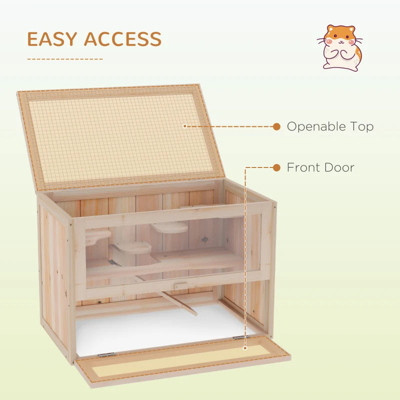 HKM-5203261 Large 45 Inch Wooden Hamster Cage for Small Animals with Multiple Levels and Easy Access