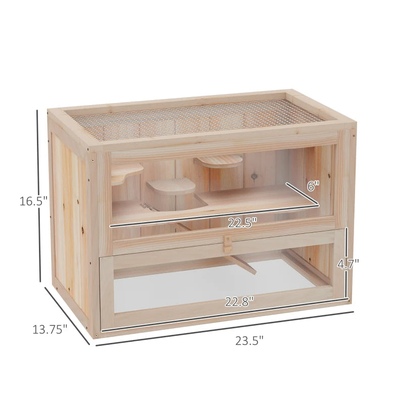 HKM-5203261 Large 45 Inch Wooden Hamster Cage for Small Animals with Multiple Levels and Easy Access