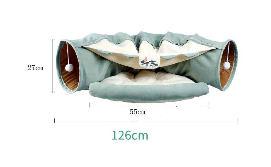 HKM-5204669 Collapsible Cat Tunnel with Sleeping Mat for Indoor Play and Exercise