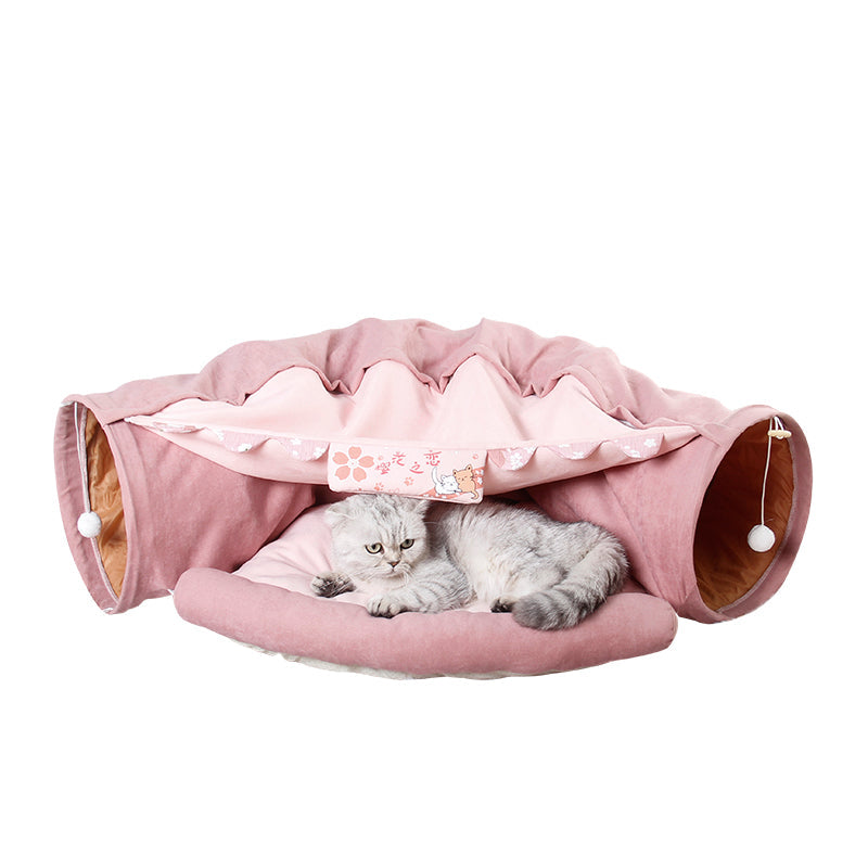 HKM-5204669 Collapsible Cat Tunnel with Sleeping Mat for Indoor Play and Exercise