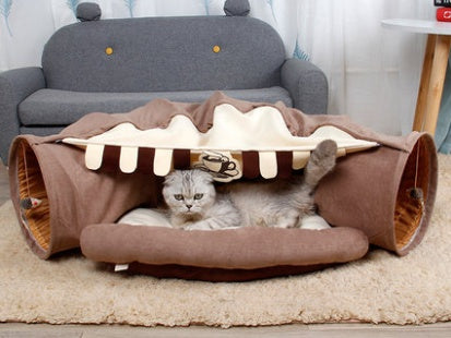 HKM-5204669 Collapsible Cat Tunnel with Sleeping Mat for Indoor Play and Exercise