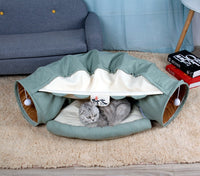 HKM-5204669 Collapsible Cat Tunnel with Sleeping Mat for Indoor Play and Exercise