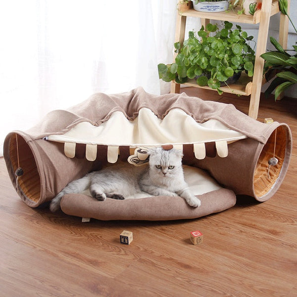 HKM-5204669 Collapsible Cat Tunnel with Sleeping Mat for Indoor Play and Exercise