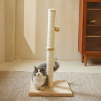 HKM-5205565 Extra Thick Indoor Cat Scratching Post with Hanging Ball Toy - Durable Fiberboard Surface for Claw Care and Safe Play