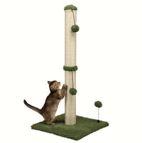 HKM-5205565 Extra Thick Indoor Cat Scratching Post with Hanging Ball Toy - Durable Fiberboard Surface for Claw Care and Safe Play
