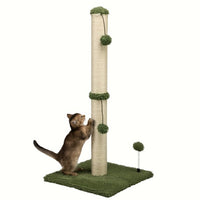 HKM-5205565 Extra Thick Indoor Cat Scratching Post with Hanging Ball Toy - Durable Fiberboard Surface for Claw Care and Safe Play