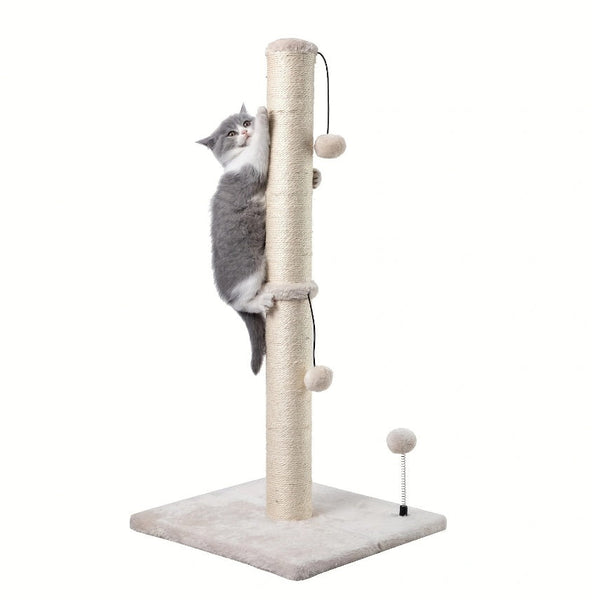 HKM-5205565 Extra Thick Indoor Cat Scratching Post with Hanging Ball Toy - Durable Fiberboard Surface for Claw Care and Safe Play