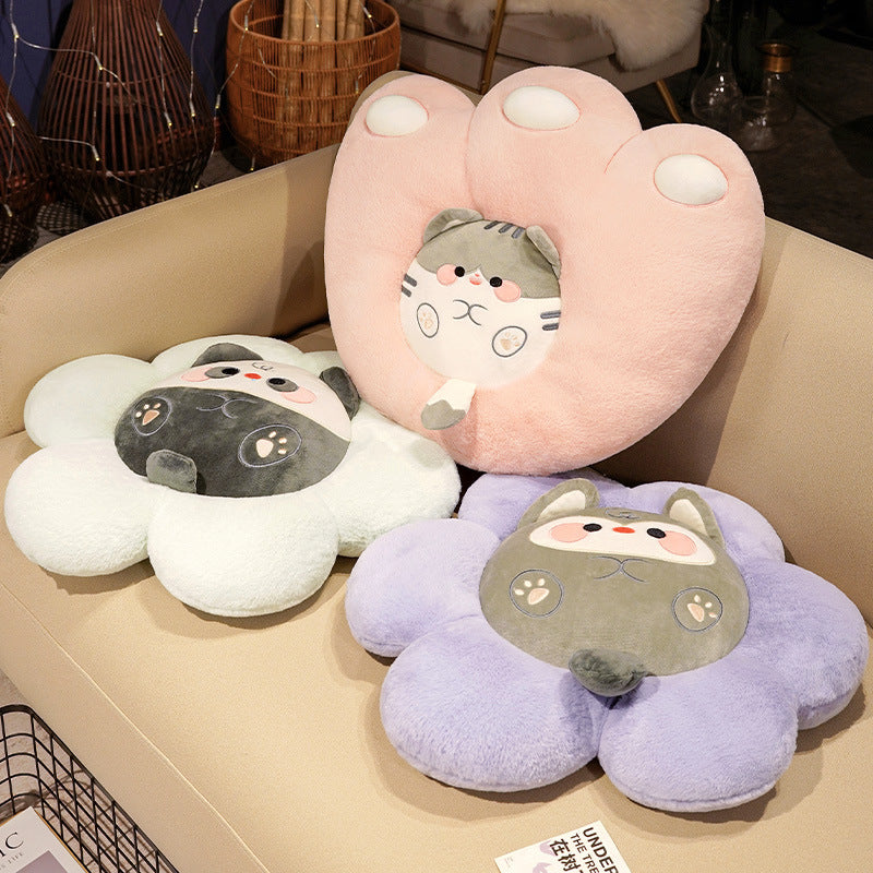 HKM-520595 Cat Claw Plush Cushion - Flower and Paw Series, 50x50cm & 55x50cm, Soft PP Cotton Filling