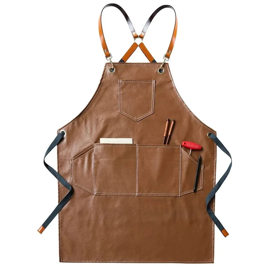HKM-520659 Heavy-Duty Waxed Canvas Apron with Leather Accents for Kitchen and Work Use 60cm x 75cm Black/Yellow