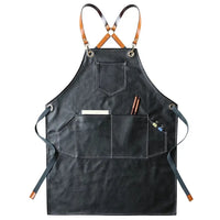 HKM-520659 Heavy-Duty Waxed Canvas Apron with Leather Accents for Kitchen and Work Use 60cm x 75cm Black/Yellow