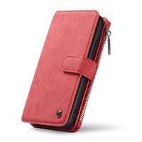 HKM-520659 Vintage Leather Flip Wallet Case for Samsung S8/S8 Plus with Card Slots and Zipper Bag