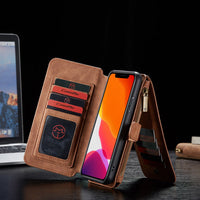 HKM-520659 Vintage Leather Flip Wallet Case for Samsung S8/S8 Plus with Card Slots and Zipper Bag