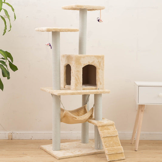 HKM-5206973 Light Gray Cat Climbing Frame with Soft Wool Cloth, Multi-Color Options, 125cm Height