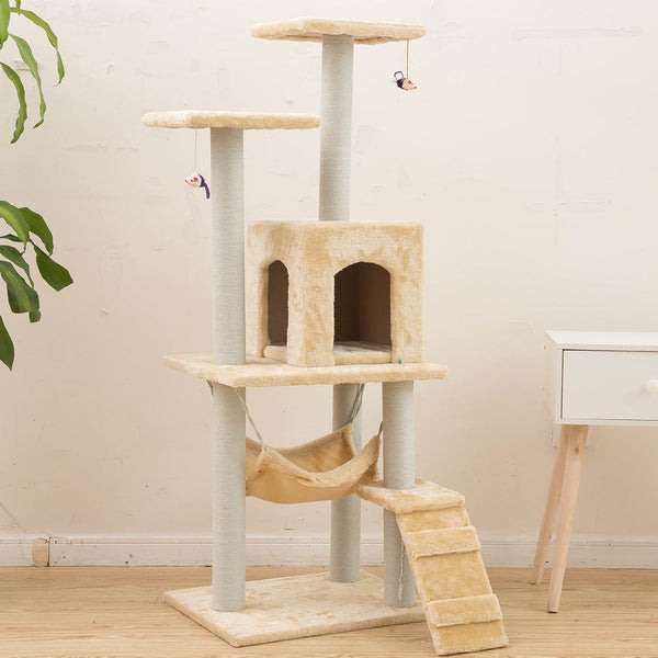 HKM-5206973 Light Gray Cat Climbing Frame with Soft Wool Cloth, Multi-Color Options, 125cm Height