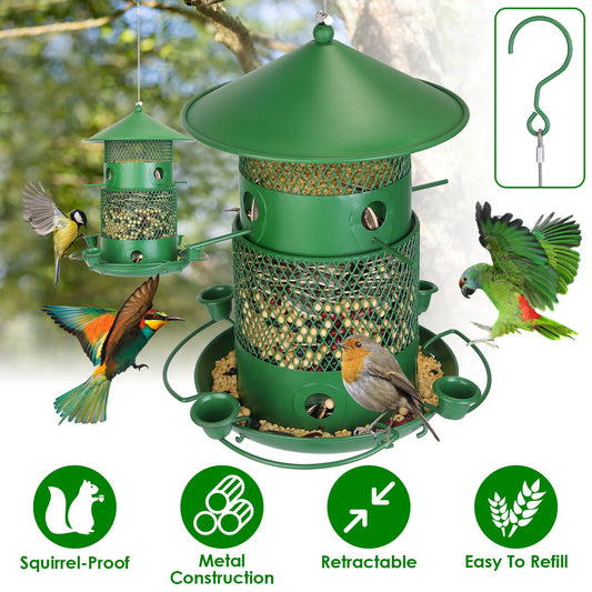 HKM-520723 Outdoor Hanging Wild Bird Feeder with Squirrel-Proof Metal Construction and 360-Degree Feeding Design