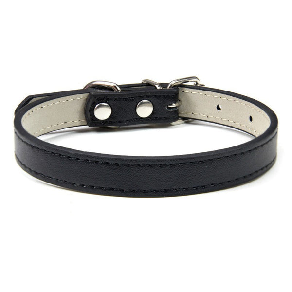HKM-5207357 Monochrome PU Dog Collar for Small and Medium Pets - Various Colors and Sizes Available