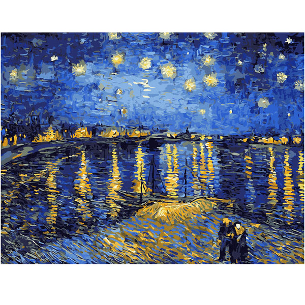 HKM-520787 DIY Digital Oil Painting Kit - Paint By Numbers - Van Gogh Starry Night Over the Rhone - 40x50 cm