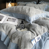 HKM-520787 Luxurious Milk Velvet Duvet Cover Set with Rabbit Hair - 4 Piece Bedding Collection in Multiple Elegant Colors
