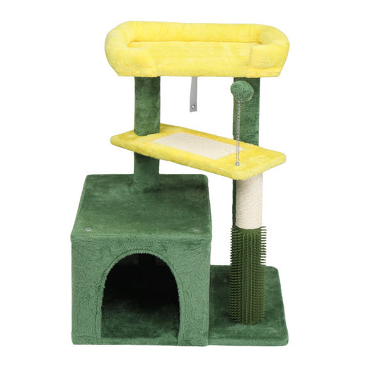 HKM-5208637 Multi-Level Cat Tree with Condo, Scratching Post, and Soft Top Perch in Yellow & Green