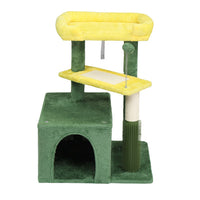 HKM-5208637 Multi-Level Cat Tree with Condo, Scratching Post, and Soft Top Perch in Yellow & Green