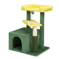 HKM-5208637 Multi-Level Cat Tree with Condo, Scratching Post, and Soft Top Perch in Yellow & Green