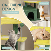 HKM-5208637 Multi-Level Cat Tree with Condo, Scratching Post, and Soft Top Perch in Yellow & Green