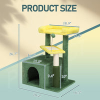 HKM-5208637 Multi-Level Cat Tree with Condo, Scratching Post, and Soft Top Perch in Yellow & Green