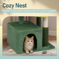 HKM-5208637 Multi-Level Cat Tree with Condo, Scratching Post, and Soft Top Perch in Yellow & Green