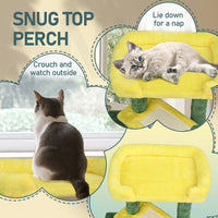 HKM-5208637 Multi-Level Cat Tree with Condo, Scratching Post, and Soft Top Perch in Yellow & Green