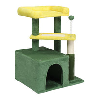 HKM-5208637 Multi-Level Cat Tree with Condo, Scratching Post, and Soft Top Perch in Yellow & Green