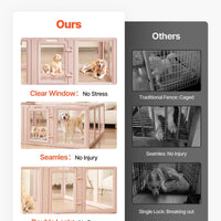 HKM-5209021 Transparent Whelping Box with Window for Large Dogs - Easy Assembly Playpen 60x59x23 In