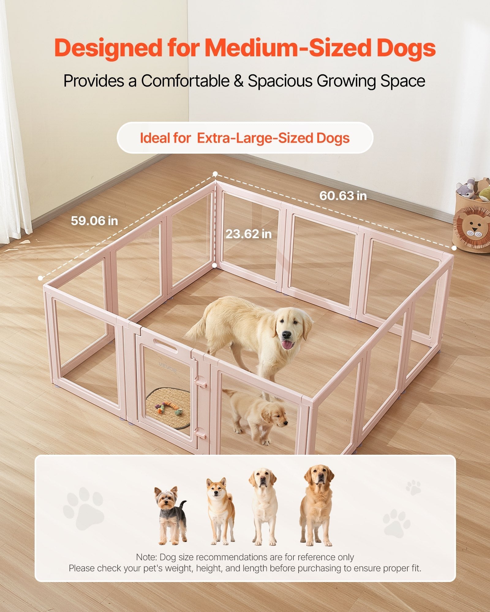 HKM-5209021 Transparent Whelping Box with Window for Large Dogs - Easy Assembly Playpen 60x59x23 In