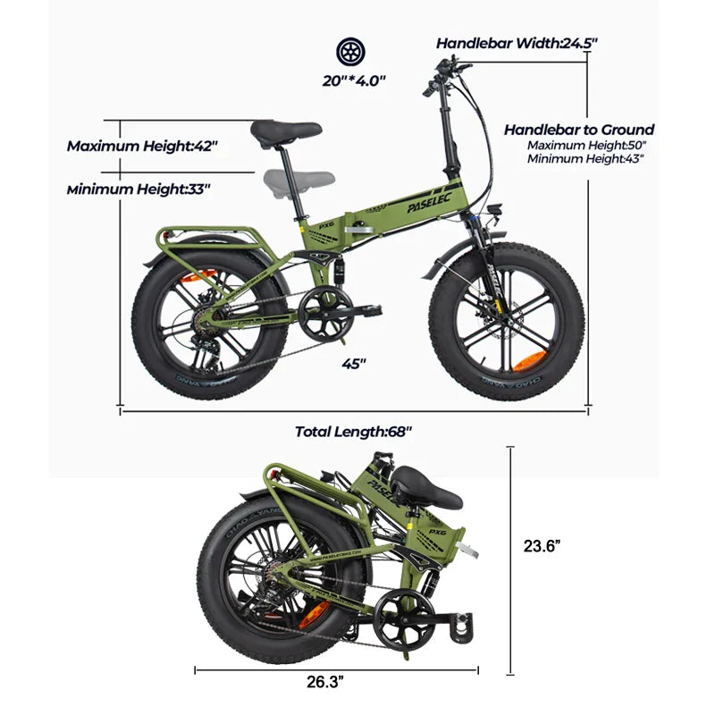 HKM-521107 20-Inch Folding Electric Fat Tire Bike with 7 Speed Gear and 13AH Lithium Battery