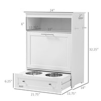 HKM-5211325 Pet Feeder Station Locker with Storage, Raised Bowls, and Hooks for Supplies - White