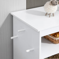 HKM-5211325 Pet Feeder Station Locker with Storage, Raised Bowls, and Hooks for Supplies - White