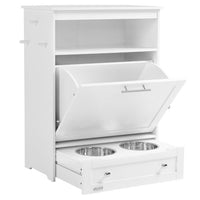 HKM-5211325 Pet Feeder Station Locker with Storage, Raised Bowls, and Hooks for Supplies - White