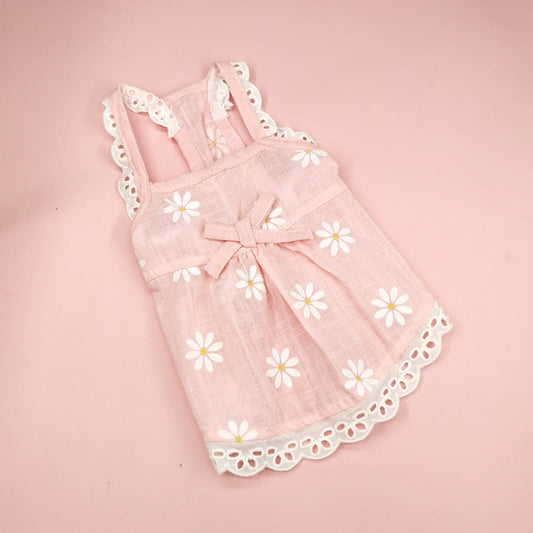 HKM-5211709 Lace Skirt for Dogs and Cats with Blue and Pink Sunflower Print, Cotton Material, Sizes XS-XL