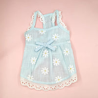 HKM-5211709 Lace Skirt for Dogs and Cats with Blue and Pink Sunflower Print, Cotton Material, Sizes XS-XL